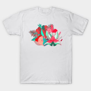 Flower tropical illustration on red and pink cute T-Shirt